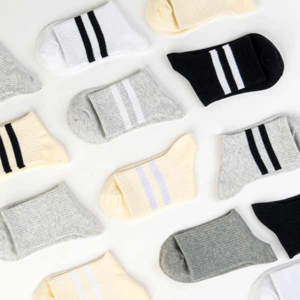 Tất Vớ Nam Nữ Cổ Trung UPPER YOU Cotton Tự Nhiên Thiết Kế Sọc Gân Kẻ Sọc Êm Ái Dày Dặn Thoáng Khí Khử Mùi - BSF3004 - Hình ảnh 4