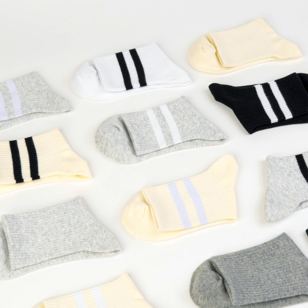 Tất Vớ Nam Nữ Cổ Trung UPPER YOU Cotton Tự Nhiên Thiết Kế Sọc Gân Kẻ Sọc Êm Ái Dày Dặn Thoáng Khí Khử Mùi - BSF3004 - Hình ảnh 5