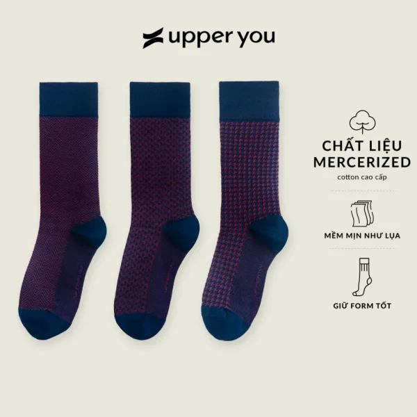 Tất Vớ Giày Tây Premium Cao Cấp UPPER YOU Mercerized Cotton Họa Tiết Màu Tím Bordeaux Mềm Mại Thấm Hút - PMM400NB