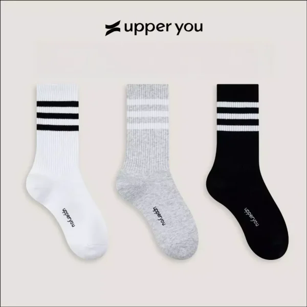 Tất Vớ Nam Nữ Cổ cao 3 Sọc UPPER YOU Cotton Tự Nhiên Êm Ái Dày Dặn Thoáng Khí - BSF4003