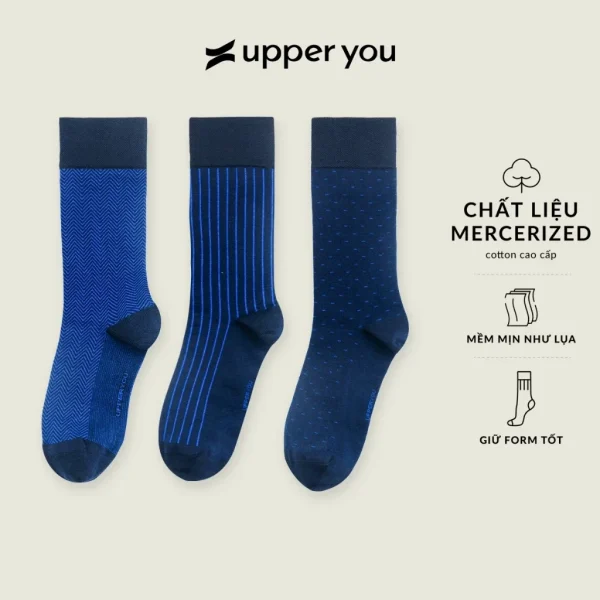 Tất Vớ Giày Tây Premium Cao Cấp UPPER YOU Mercerized Cotton Họa Tiết Màu Xanh Royal Blue Mềm Mại Thấm Hút - PMM4002