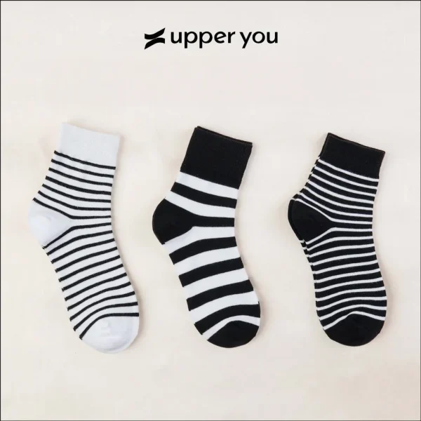 Tất Vớ Nữ Cổ Trung Nhiều Sọc UPPER YOU Cotton Tự Nhiên Êm Ái Dày Dặn Thoáng Khí - BSF3005