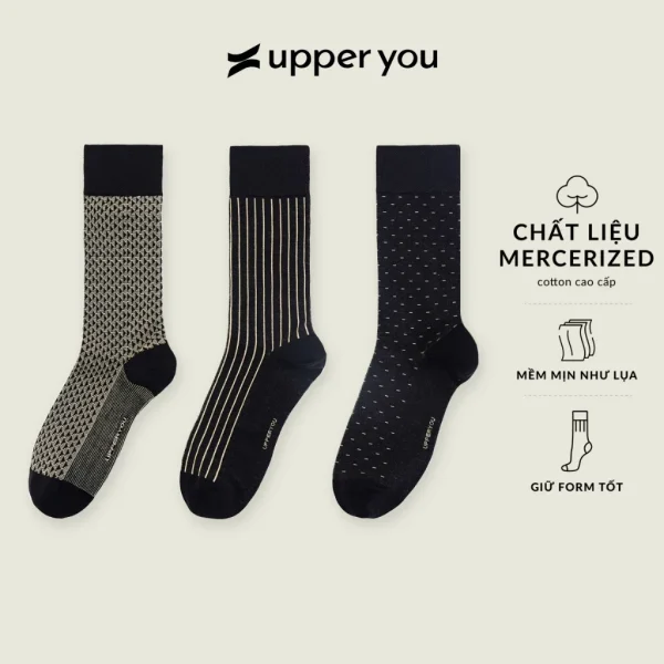 Tất Vớ Giày Tây Premium Cao Cấp UPPER YOU Mercerized Cotton Họa Tiết Màu Đen Black Tan Mềm Mại Thấm Hút - PMM4001
