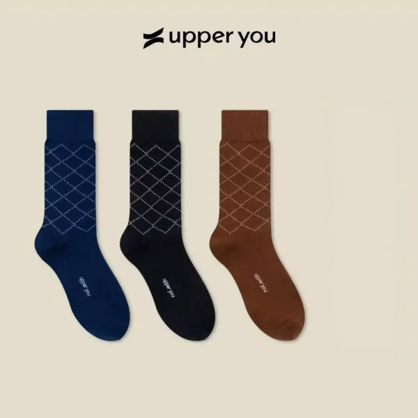 Tất Vớ Giày Tây Cổ Cao Sọc Chéo UPPER YOU 100% Cotton Tự Nhiên Dày Dặn Êm Ái Thoáng Khí Khử Mùi - BSM4001