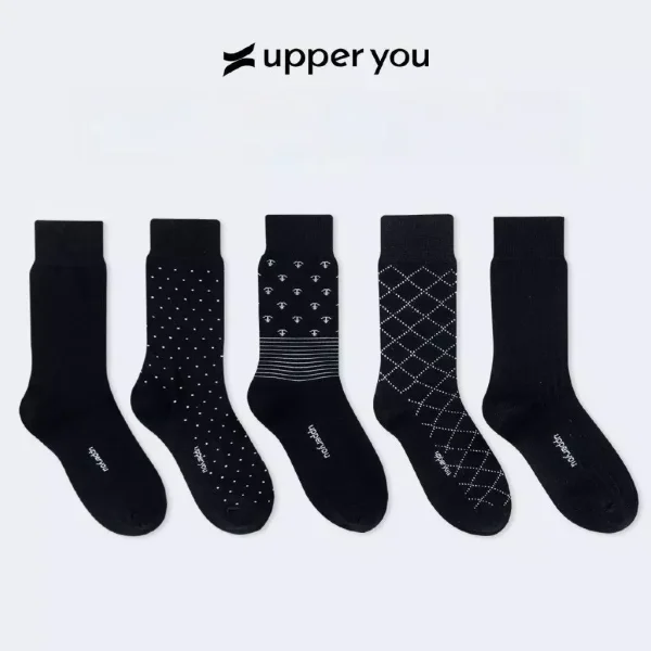 Tất Vớ Đen Công Sở Cổ Cao Họa Tiết UPPER YOU Cotton Tự Nhiên Dày Dặn Êm Ái Thoáng Khí Khử Mùi - BSM4000
